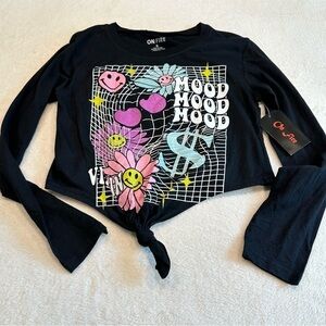 NWT On Fire Retro Daisy Graphic Print Tie Front Long Sleeve Tee
